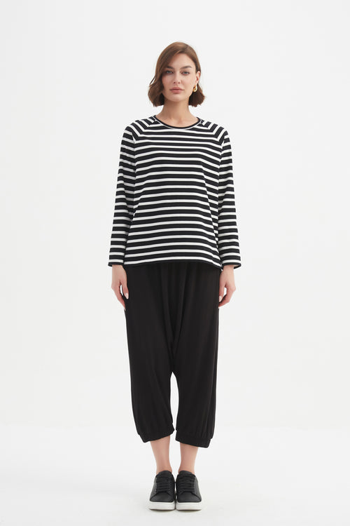 Tirelli Stripe Long Sleeve Weekend T Shirt Black/White