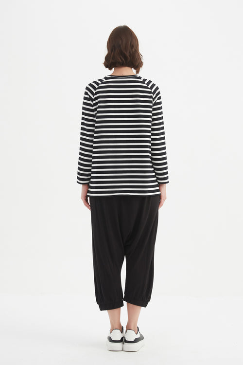 Tirelli Stripe Long Sleeve Weekend T Shirt Black/White