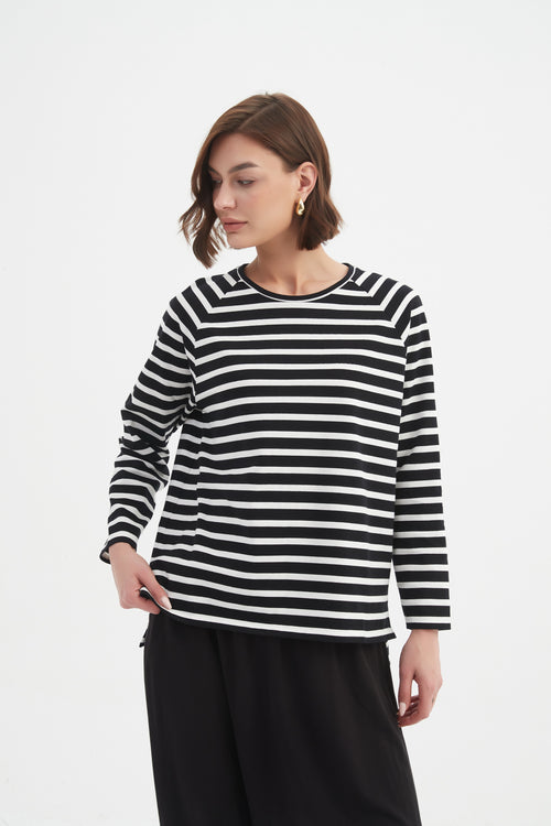 Tirelli Stripe Long Sleeve Weekend T Shirt Black/White