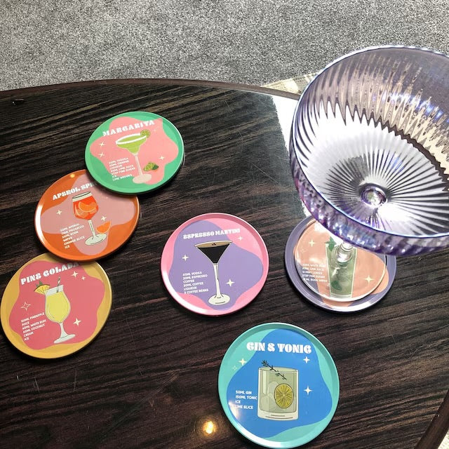 Celiya Home Cocktail Design Coaster Set of 6 Funky Decor