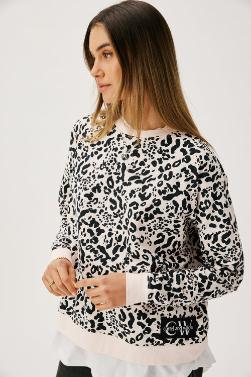 Cartel and Willow Izzy Cream Leopard Sweatshirt