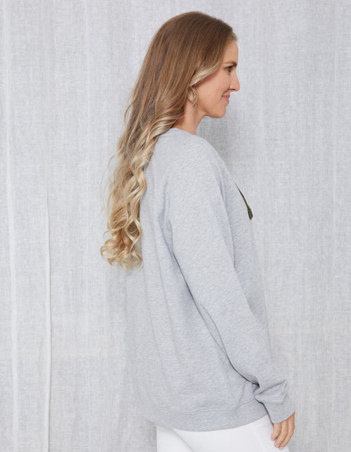 Stella and Gemma Grey Marle Love Embroidered Sweatshirt