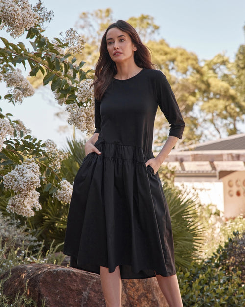 Tirelli Drop Waist Combi Dress Black