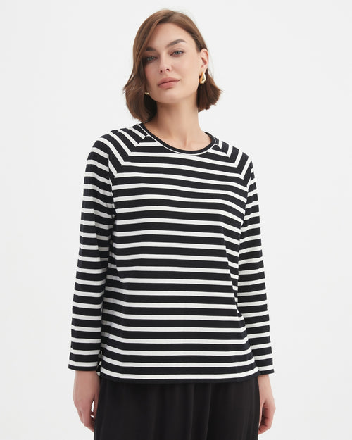 Tirelli Stripe Long Sleeve Weekend T Shirt Black/White