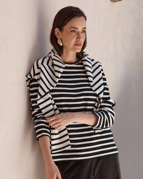 Tirelli Stripe Long Sleeve Weekend T Shirt White/Black