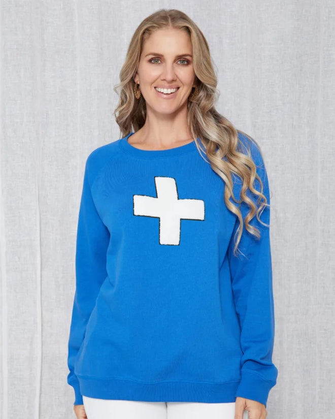 Stella and Gemma Blue Saphire White Cross Embroidered Sweatshirt
