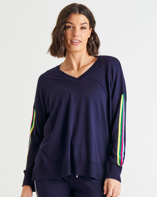 Betty Basics Karina Sweater Blue Rainbow Stripe