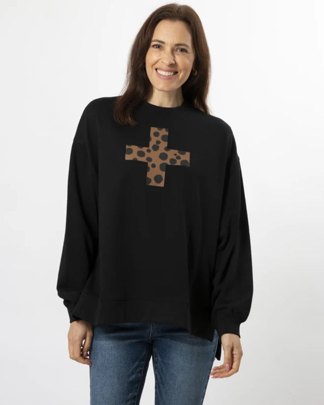 Stella and Gemma Black Choco Cheetah Cross Sunday Sweatshirt