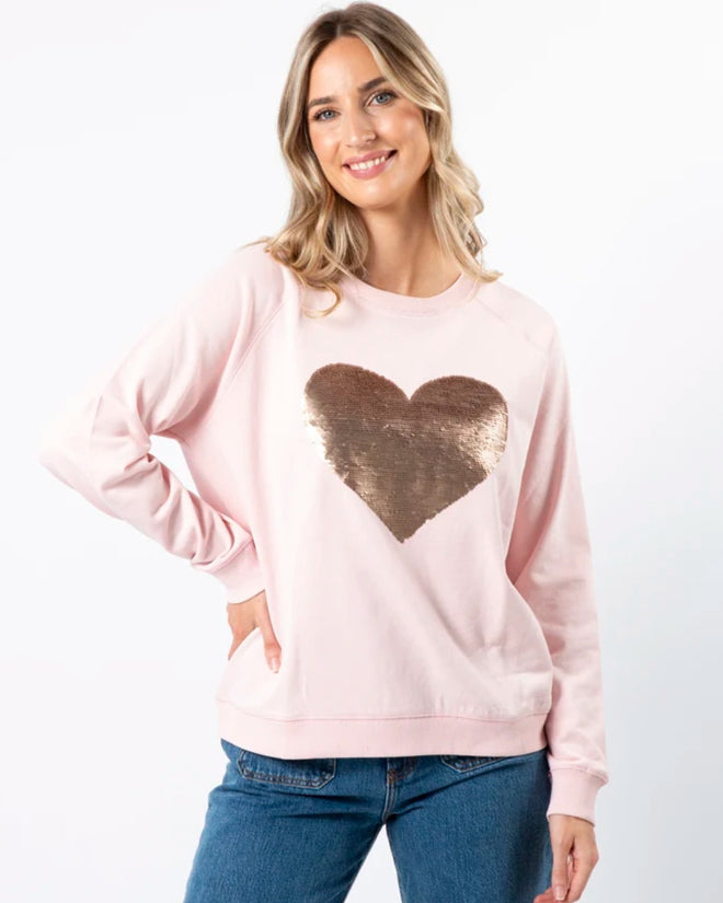 Stella and Gemma Marshmallow Heart Beige Sequin Sweatshirt