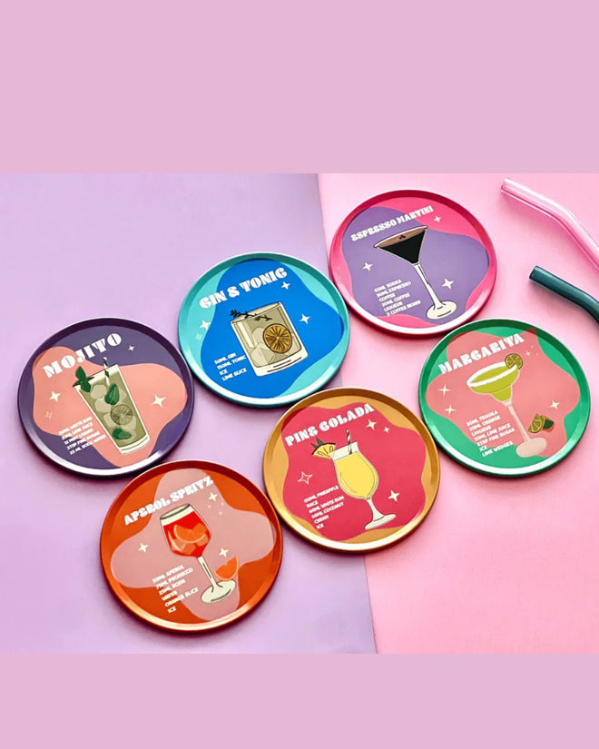 Celiya Home Cocktail Design Coaster Set of 6 Funky Decor