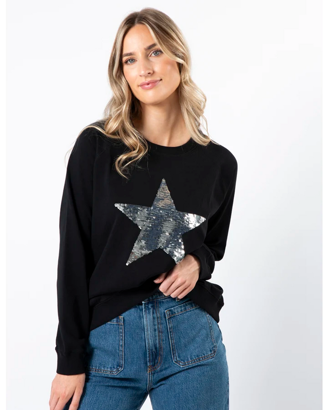 PREORDER - Stella and Gemma Black Silver Star Sequins Sweatshirt DUE EARLY JUNE