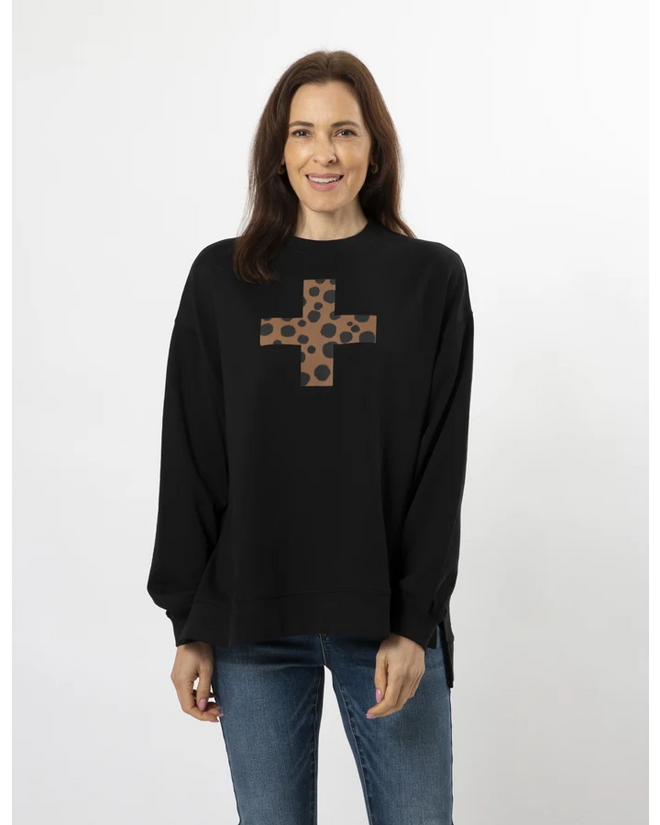 Stella and Gemma Black Choco Cheetah Cross Sunday Sweatshirt