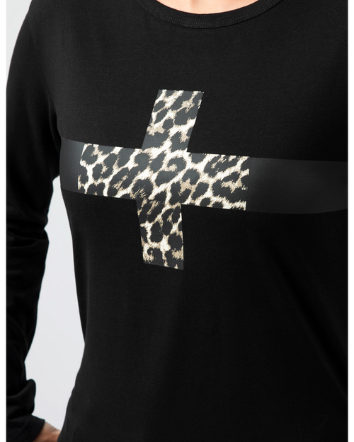 Stella and Gemma Black Leopard Cross Long Sleeve T Shirt 