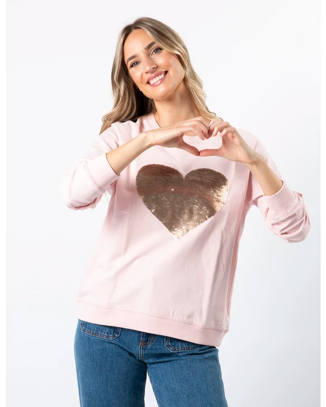 Stella and Gemma Marshmallow Heart Beige Sequin Sweatshirt