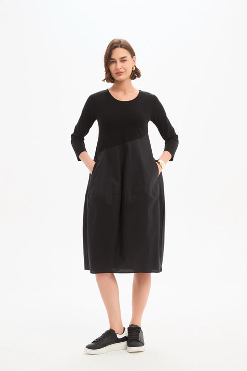 Tirelli Black Diagonal Seam Combi Dress