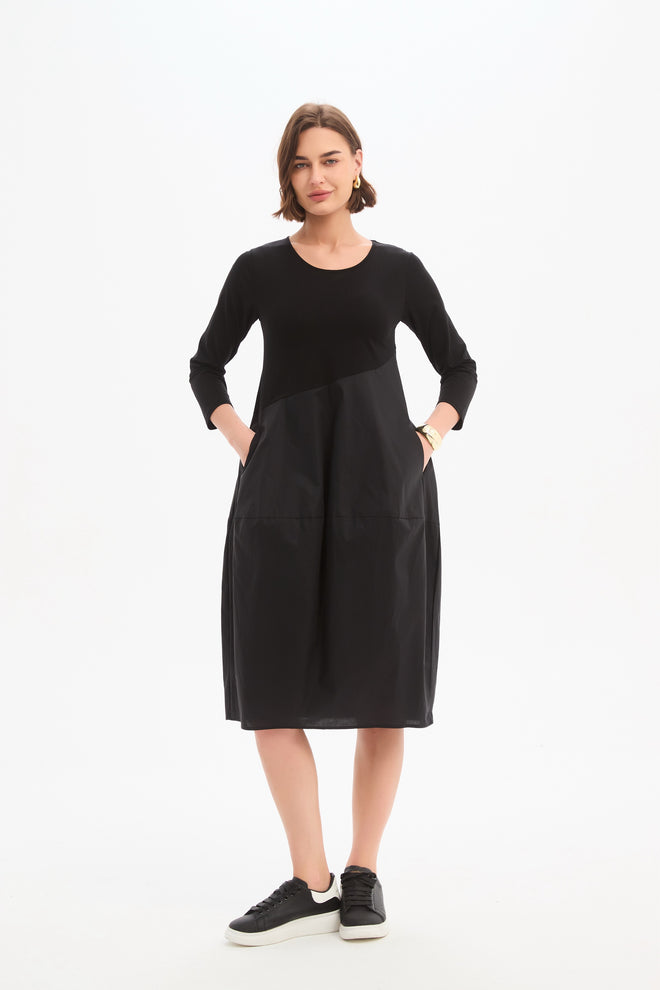 Tirelli Black Diagonal Seam Combi Dress