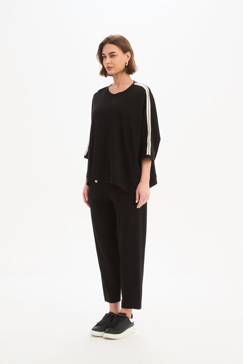 Tirelli Black with Cream Oversized 3/4 Stripe Sleeve T Shirt