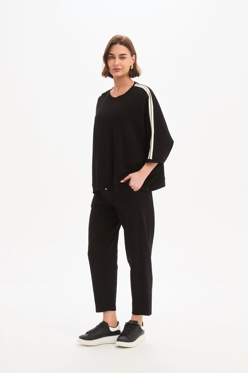 Tirelli Black with Cream Oversized 3/4 Stripe Sleeve T Shirt