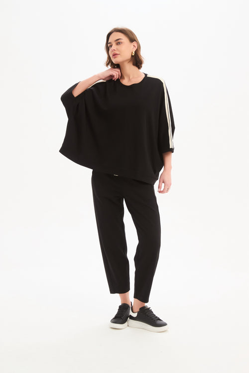 Tirelli Black with Cream Oversized 3/4 Stripe Sleeve T Shirt