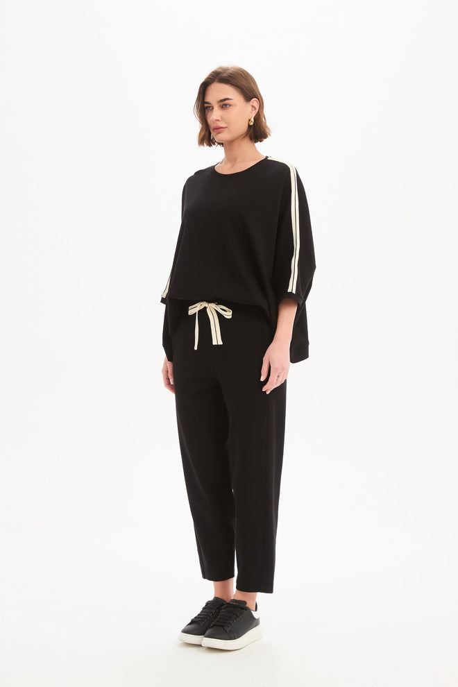PREORDER - Tirelli Barrell Leg Lounge Pant Black Cream Stripe DUE END MARCH