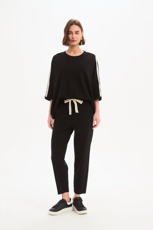 Tirelli Barrell Leg Lounge Pant Black Cream Stripe Summer Weight