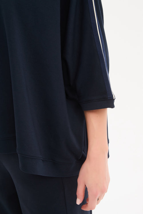 Tirelli Navy with Navy Stripe Oversized 3/4 Stripe Sleeve T Shirt