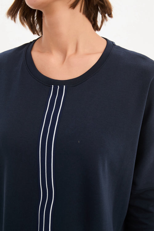 Tirelli Navy With Navy Stripe Front 3/4 Sleeve T Shirt