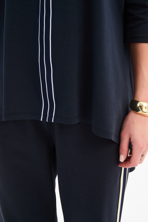 Tirelli Navy With Navy Stripe Front 3/4 Sleeve T Shirt