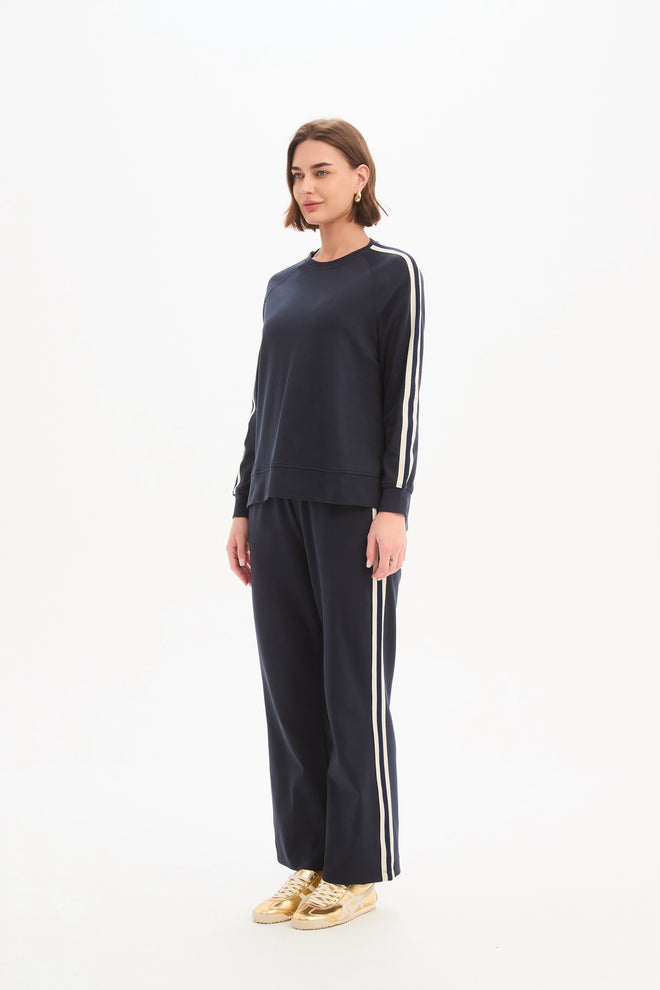 PREORDER - Tirelli Stripe Sleeve Sweatshirt Navy Cream Stripe DUE END MAY