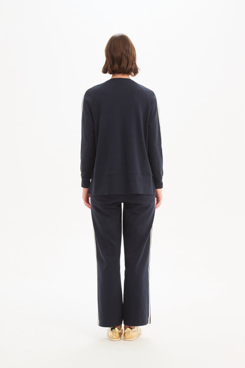 Tirelli Stripe Sleeve Sweatshirt Navy Cream Stripe