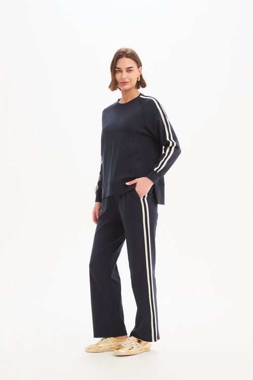 Tirelli Stripe Sleeve Sweatshirt Navy Cream Stripe