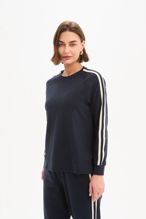 Tirelli Stripe Sleeve Sweatshirt Navy Cream Stripe