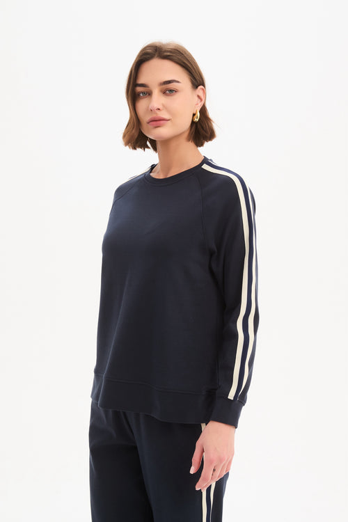 Tirelli Stripe Sleeve Sweatshirt Navy Cream Stripe