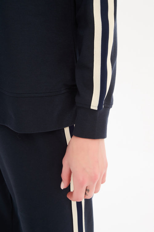 Tirelli Stripe Sleeve Sweatshirt Navy Cream Stripe