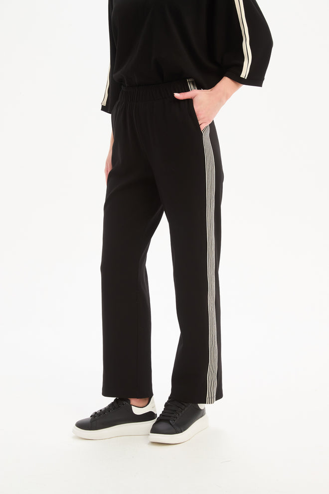 PREORDER - Tirelli Straight Leg Lounge Pant Black Cream Stripe DUE END APRIL