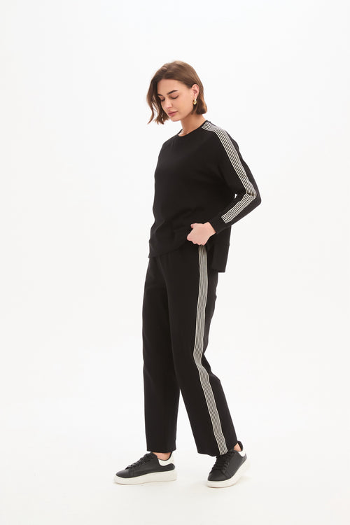 Tirelli Stripe Sleeve Sweatshirt Black Cream Stripe