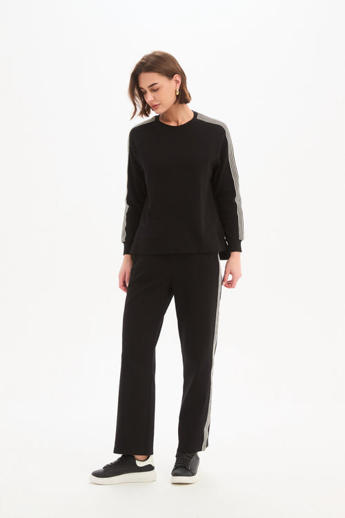 Tirelli Stripe Sleeve Sweatshirt Black Cream Stripe