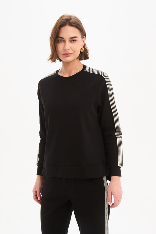 Tirelli Stripe Sleeve Sweatshirt Black Cream Stripe
