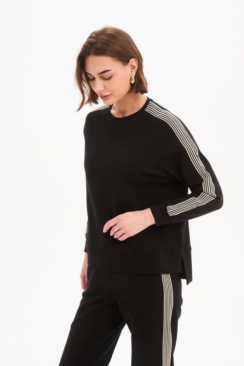 Tirelli Stripe Sleeve Sweatshirt Black Cream Stripe