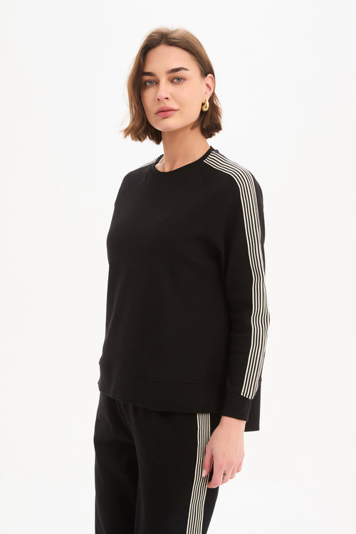 Tirelli Stripe Sleeve Sweatshirt Black Cream Stripe