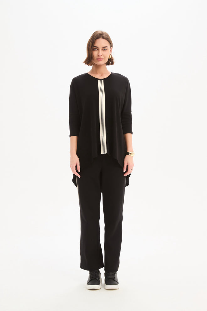 PREORDER - Tirelli Black with Cream Stripe Front 3/4 Sleeve T Shirt  DUE END MAY