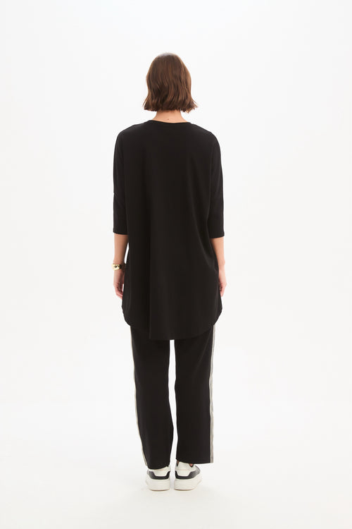 Tirelli Black with Cream Stripe Front 3/4 Sleeve T Shirt