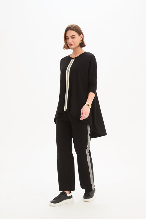 Tirelli Black with Cream Stripe Front 3/4 Sleeve T Shirt