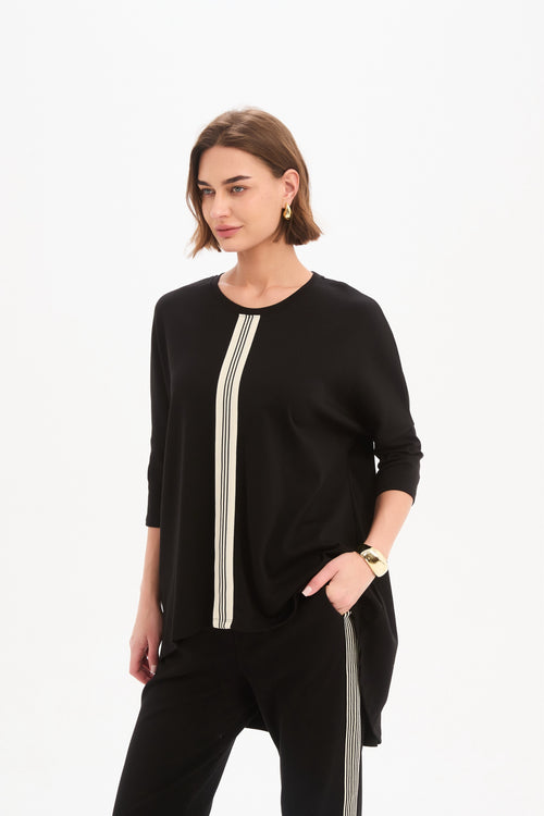 Tirelli Black with Cream Stripe Front 3/4 Sleeve T Shirt