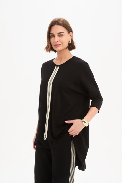 Tirelli Black with Cream Stripe Front 3/4 Sleeve T Shirt