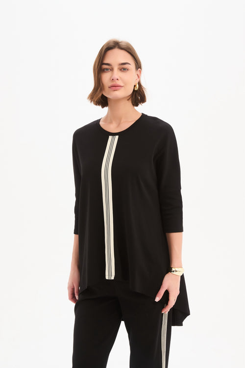 Tirelli Black with Cream Stripe Front 3/4 Sleeve T Shirt