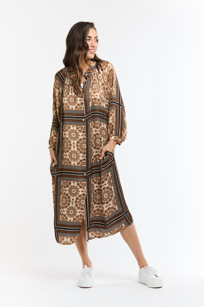 Italian Star The Hills Button Through Dress Chocolate Cream