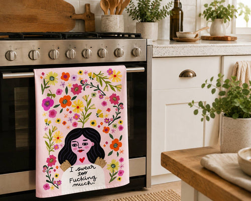 I Swear Too Fucking Much Grumpy Angel Dish Towel