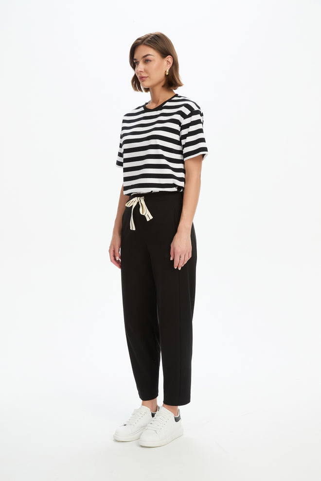 Tirelli Barrell Leg Lounge Pant Black Cream Stripe