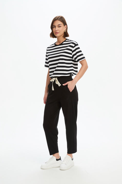 Tirelli Barrell Leg Lounge Pant Black Cream Stripe